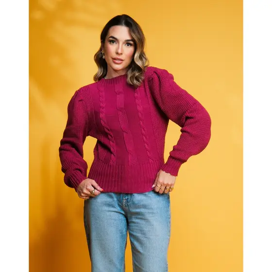 Blusa Feminina Manga Longa Tricot Tendência Moda Barra Justa  Acinturada