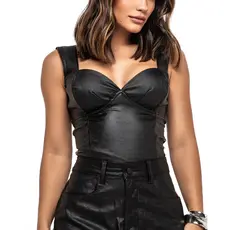 Top em Couro Sintético PU Consciência Jeans Feminino Regata com Lastex 24629
