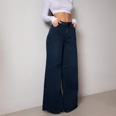 Calça Consciência Jeans Wide Leg Feminina Relaxed Cintura Baixa 29909 Black Blue