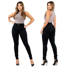 Calça Jeans Skinny Hot Pants Feminina com Cintura Alta e Lycra Lambada 03000 Preto (36 ao 50)