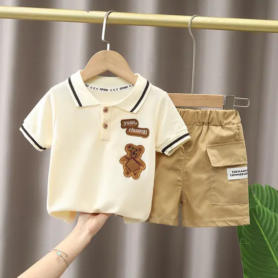 Conjunto Infantil 2 Peças para Menino - Camiseta Gola Polo Manga Curta + Bermuda, 100% Algodão, 0 a 5 Anos, Tam 80-110cm