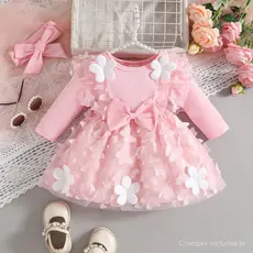 Vestido de Menina de 0-18 Meses Outono Inverno com Borboleta e Malha