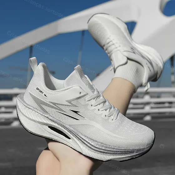 Homens mulheres tênis de corrida Net sapatos placa de carbono Ultra-leve rebote tênis quatro estações Wearable