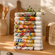 Pano De Prato Estampado Bainha Kit Com 10 Peças Ótima Qualidade