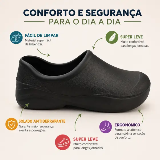 Sapato Fechado De Segurança Profissional Babuche Antiderrapante Enfermagem Cozinha Trabalho Unisex do 33 ao 43