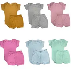 kit 4 peças boddy + shortinho menina e menino para bebe infantil canelado