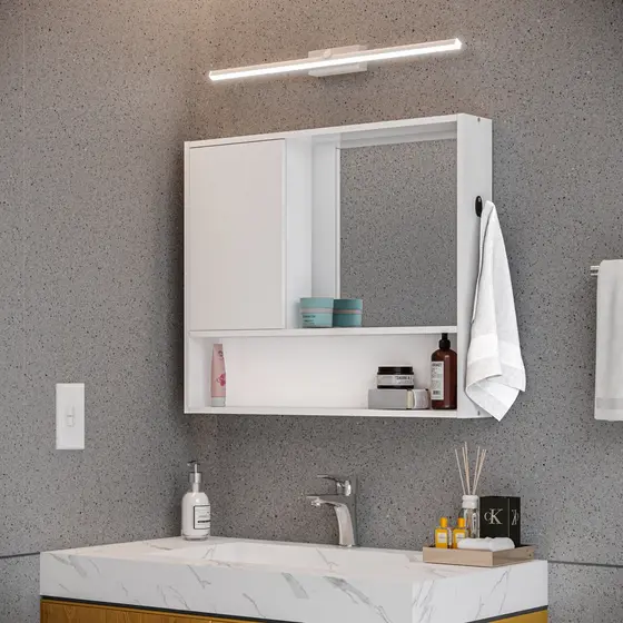 Espelheira Armário Gabinete 1 Porta Suspenso para Banheiro Lavabo Moderno com Nicho Luxo