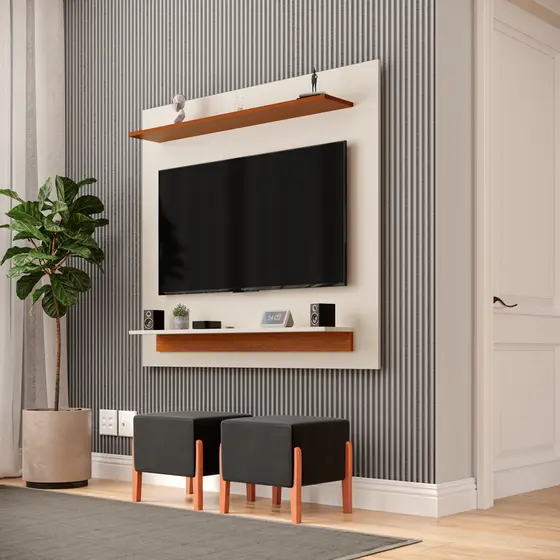 Painel Home Estante Paris para TV até 32 Polegadas com 2 Prateleiras Luxo Moderno Quarto Sala