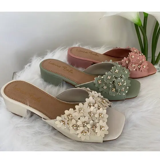 Salto Feminino Bloco Saltinho Tendencia Sandália Delicado Flor Envio Imediato REF 514