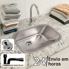 Tanque Lavanderia  Inox 304  44 X 44 Com Válvula Aço acabamento acetinado