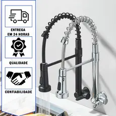 Torneira de cozinha 2 em 1 giratória 360°, de aço inoxidável 304 preto montada na parede