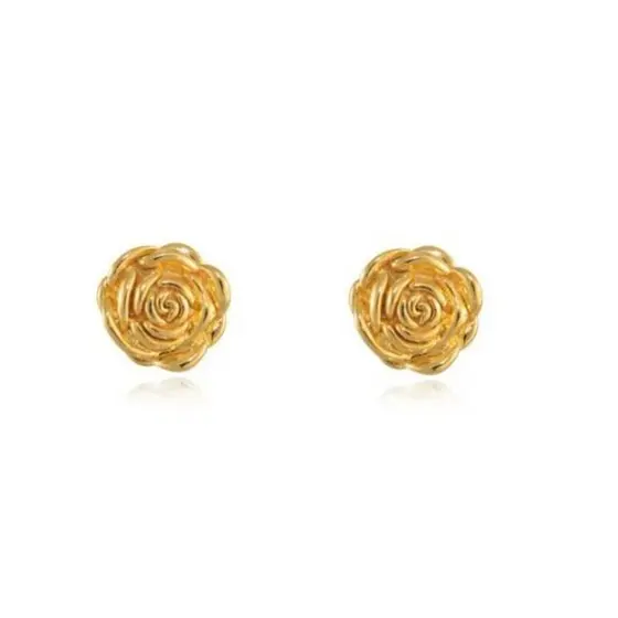 Par Brinco Banhado A Ouro 18k Botão De Rosa Hipoalergênico