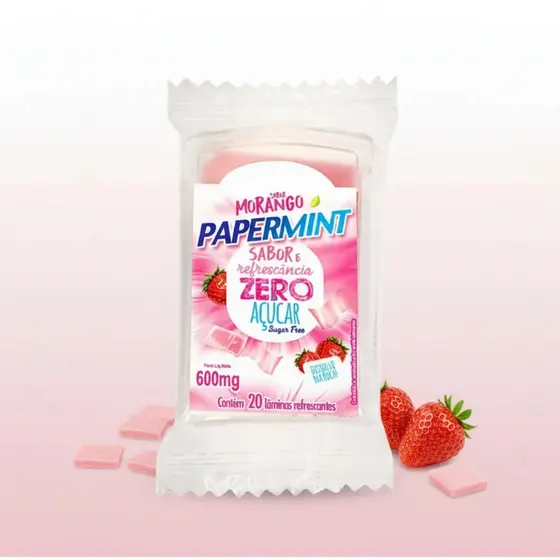 5 Uni Papermint Lâminas Refrescantes Morango Zero Açúcar 600mg
