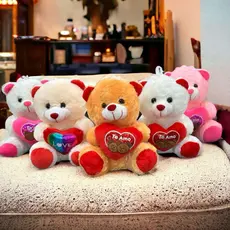 Urso de pelúcia 20 cm Ursinho Peludo Coração Macio Selo Imetro p/ Cestas Presentes Estampa Maquina de Bichinhos