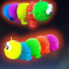 Brinquedo Infantil Centopéia Lagarta com Luz De Apertar E Esticar Colorida