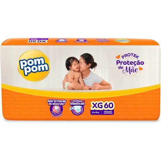 Fralda Pom Pom Derma Protek Pacote Hiper - Tamanhos do M ao XXG