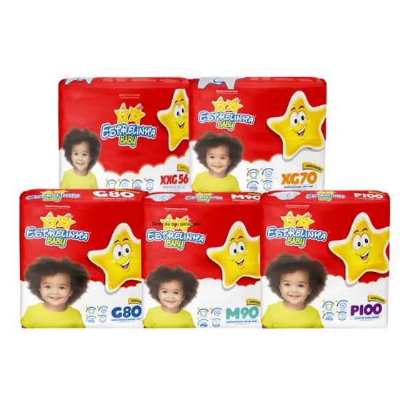 Fralda Estrelinha Baby Hiper P M G XG XXG Kit 1 ou 2 Pacotes - Atacado com Aloe Vera e Gel Ultra