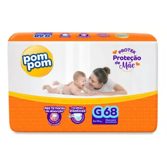 Fralda Pom Pom Derma Protek Tamanho G - Pacote Hiper 68 Unidades