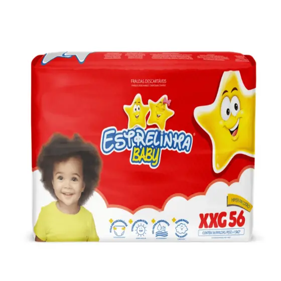 Fralda Estrelinha Baby Hiper Tamanho XXG - 56 Unidades - Hipoalergênica