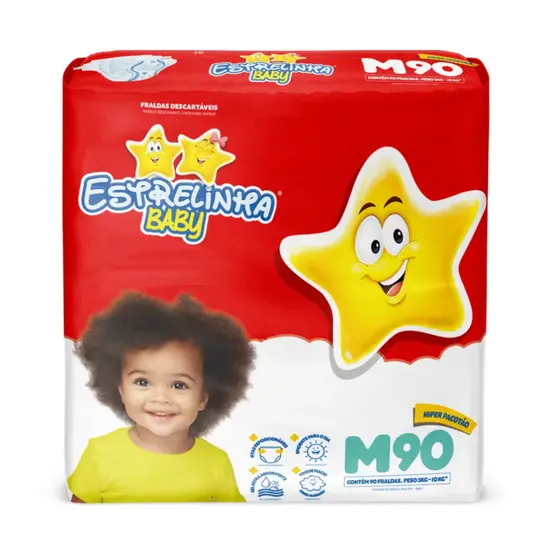 Fralda Estrelinha Baby Hiper Tamanho M - 90 Unidades - Proteção e Economia