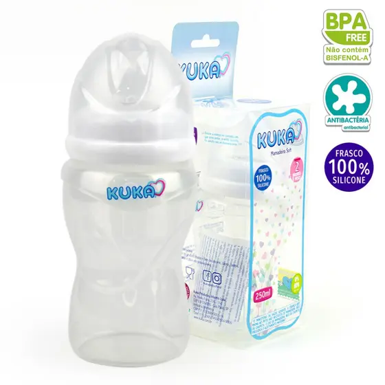 Mamadeira Soft Kuka Silicone 250ml Bico Achatado Ortodôntico