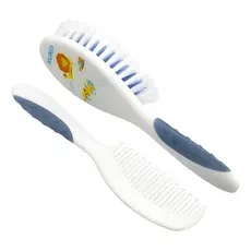 Kit Escova e Pente Kuka Soft Bebê Cerdas Macias Leão Azul/Branco