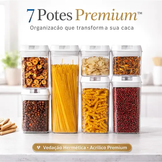 Kit Potes Hermeticos Acrilico Organizador Cozinha Armazenamento Durabilidade Vedação Seguro 7 Pecas