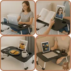 Mesa Para Notebook e Tablet Dobrável Portátil Multiuso Em MDF e Aço Inox Suporta Até 20kg
