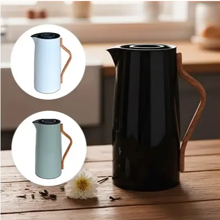 Garrafa Térmica Preta 1 Litro Kyoto p/ Bebidas Quentes e frias com Chá Café Agua  Cabo  Madeira
