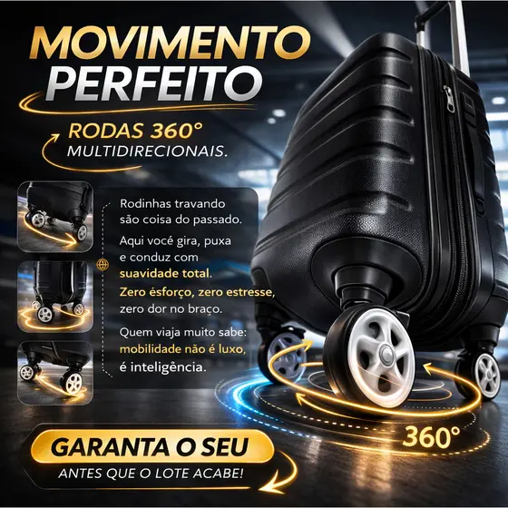 Kit 2 Malas de Viagem 18” e 20” com Rodinhas 360° – Leve, Resistente e Moderna Preta
