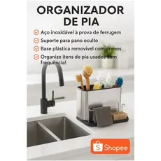 Organizador de Pia Inox | Porta Esponja Panos e Detergente | Cozinha