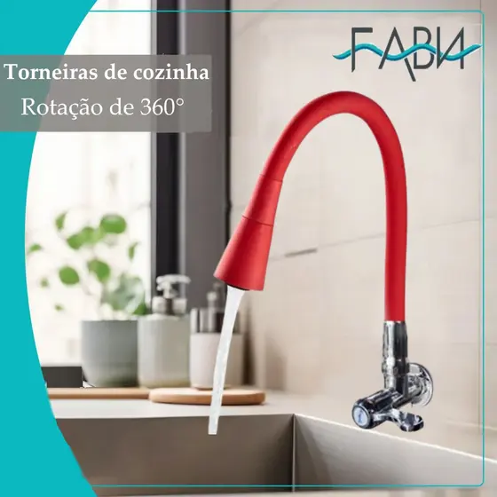 torneira cozinha parede vermelho flexível Duplo Jato Cone 1/4 de Volta FABN