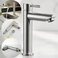 Torneira Fria Simples 304 Inox Bancada para Banheiro Lavatório