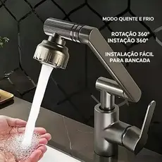 Torneira Lavabo Monocomando Rotativa 360° Luxo - Água Quente e Fria Com mangueiras de água quente e fria