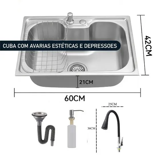 [Preço Especial] Cuba Gourmet de Cozinha 50cm e 60cm | Com avarias estéticas e pequenas depressões