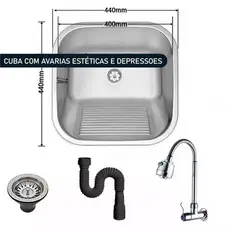 [Preço Especial]Tanque Lavanderia Cuba Aço Inox Área 54/44×44cm | Com avarias estéticas e pequenas depressões