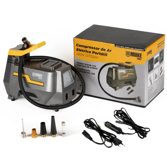 Mini Compressor de Ar Elétrico Portátil Bivolt 110/220V 12V Muke Tools 120W 150 PSI Para Carro Casa