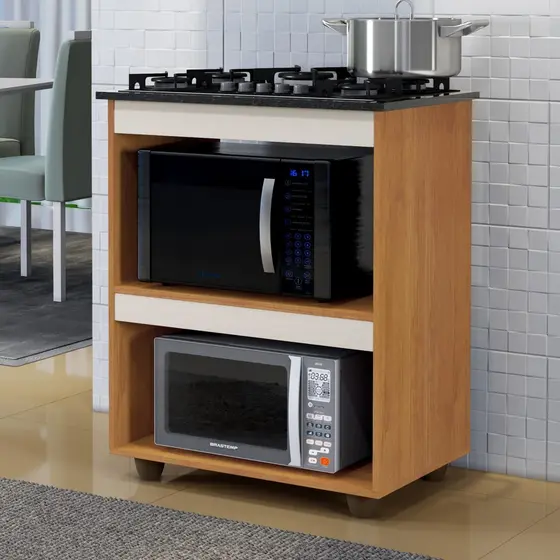 Balcão de Cozinha para Cooktop 4 Bocas Turim Nature/off White Kaiki