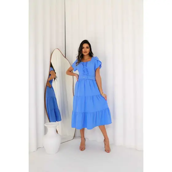 Vestido Feminino 3 Marias com Cinto ,Botões na Frente e  Elegância - Moda Casual