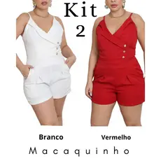 Kit 2 Macaquinhos Feminino Alfaiataria Decote V Short com Alça Blogueira - Moda Verão