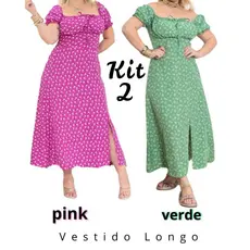 Kit 2 Peças de Vestido Feminino Midi com Manga Princesa com forro e Fenda na Frente Elegância - Moda Casual