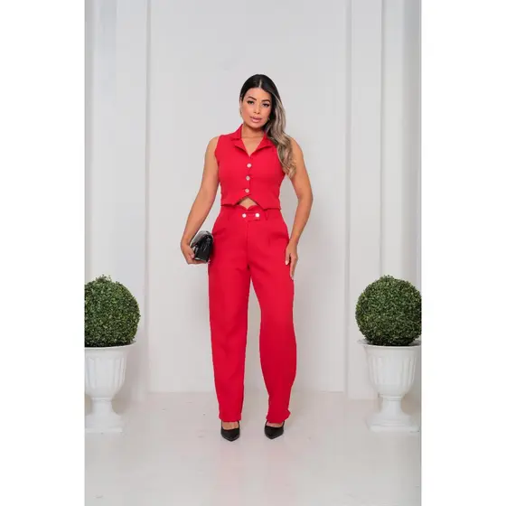 Conjunto Colete e Calça em Alfaiataria moda Feminina Estilo Elegante