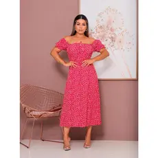 Vestido Feminino Midi Manga Princesa com forro e Fenda na Frente Elegância - Moda Casual