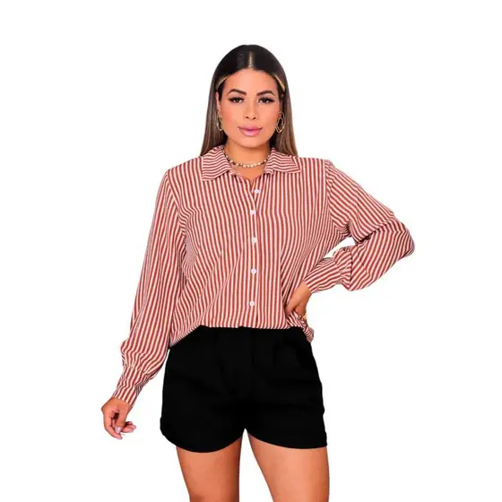 Camisa Listrada Manga Longa Feminina Casual ou Elegante
