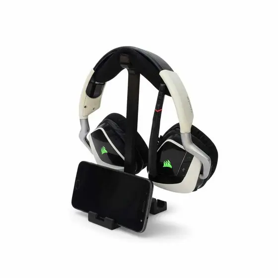 Suporte Gamer Headset e Celular 2 em 1 | Organizador Mesa Setup Gaming | Stand Fone Smartphone Preto