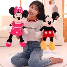 Boneca De Pelúcia Musical Mickey Minnie Laço Rosa Vermelho Aproximadamente 30cm Pronta Entrega