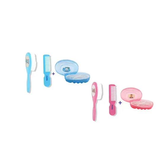 Kit Pente e Escova para Bebe e Saboneteira com desenho Infantil