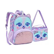 Kit Mochila Costas Lancheira Gatinha Panda Escolar Meninas