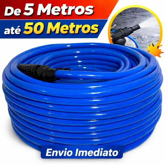Mangueira de Jardim Azul Lisa Flexível e Resistente 5m a 50m Completa com Esguicho