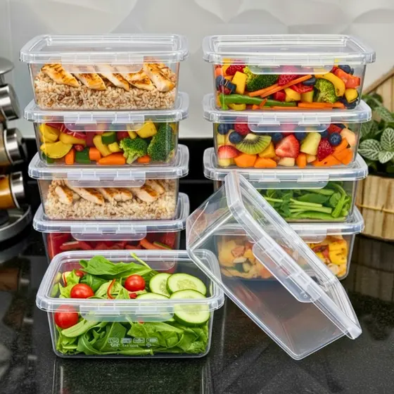Kit 10 Marmita fitness Potes 800ml Travas Laterais --> BPA FREE organizadores de alimentos vasilhas.